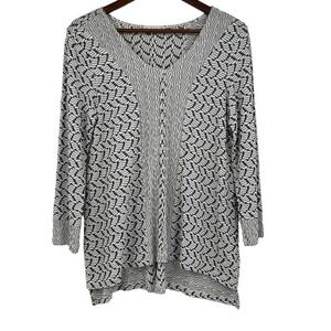 Habitat black & white patterned print blouse top faux wrap langenlook size small